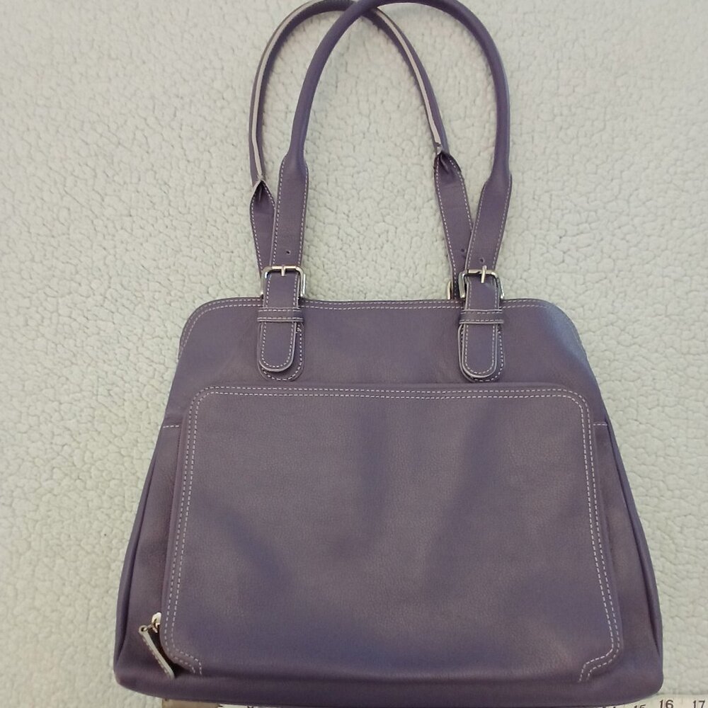 Levenger Purple Leather Tote Bag